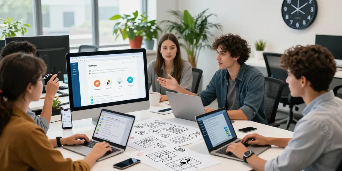 Engaging team collaboration on the Telegram web version in a modern tech workspace.
