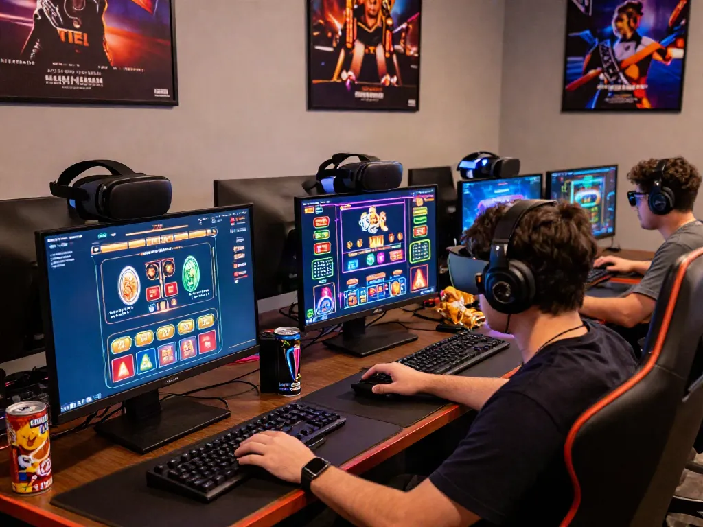 Engaged player at a modern gaming setup, enjoying immersive experiences on https://ku88v1.com/ with vibrant graphics and gear.
