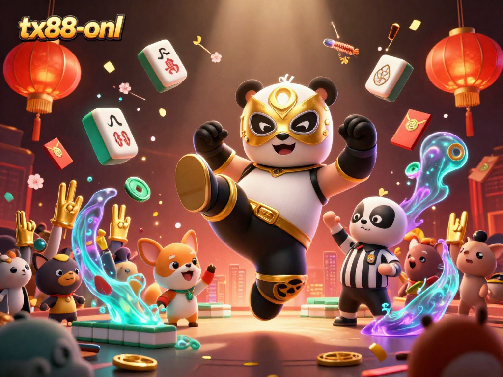 Engage with tx88-onl, a dynamic casino scene featuring animated characters and festive elements.