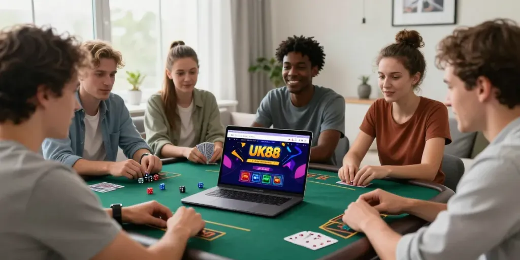 Engaged players enjoying online gambling at UK88, showcasing excitement and community.
