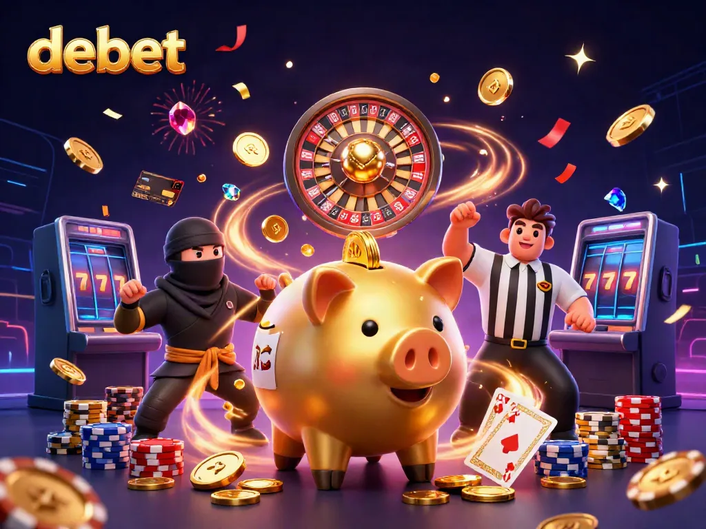 Experience thrilling debet actions with golden coins, a sumo wrestler piggy bank, and ninjas in action.