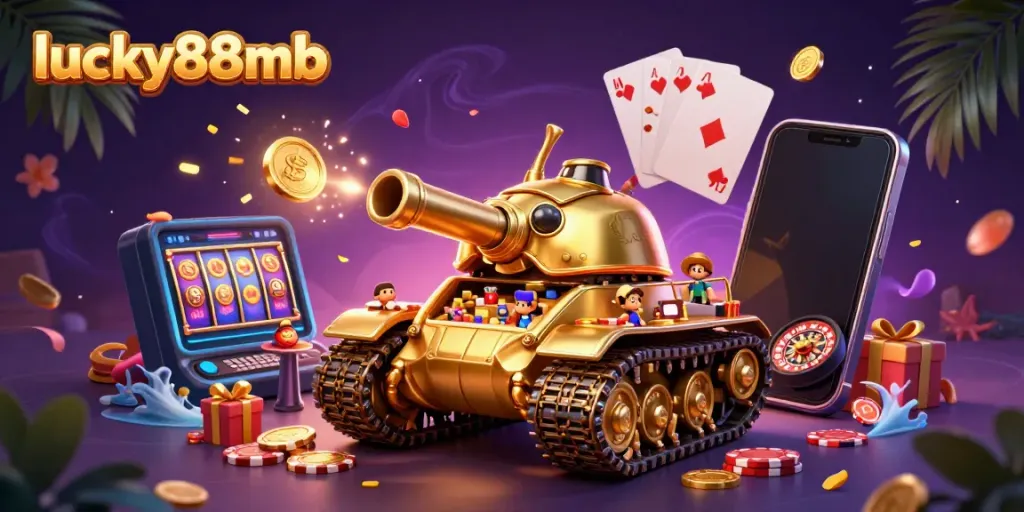Experience the thrilling casino adventure with lucky88mb, featuring a golden beetle tank and exciting gaming elements.