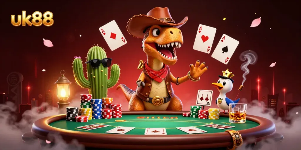 Engage in thrilling poker gameplay at uk88 with colorful chips and a vibrant casino atmosphere.