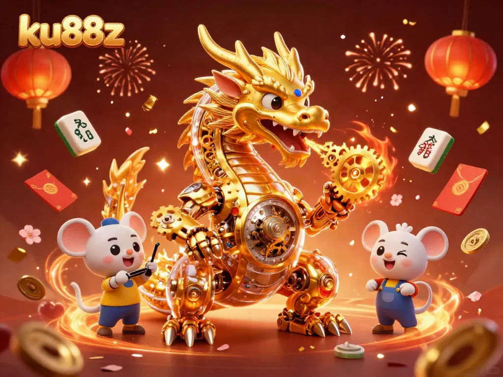 Experience the exciting world of ku88z with a vibrant casino scene featuring a golden dragon and enchanting symbols.