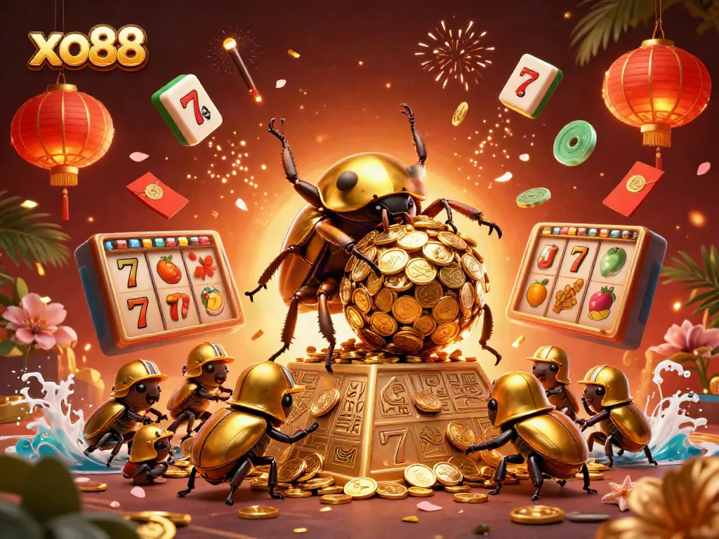 Spin and win with xo88's thrilling jackpot games featuring golden coins and a vibrant atmosphere.