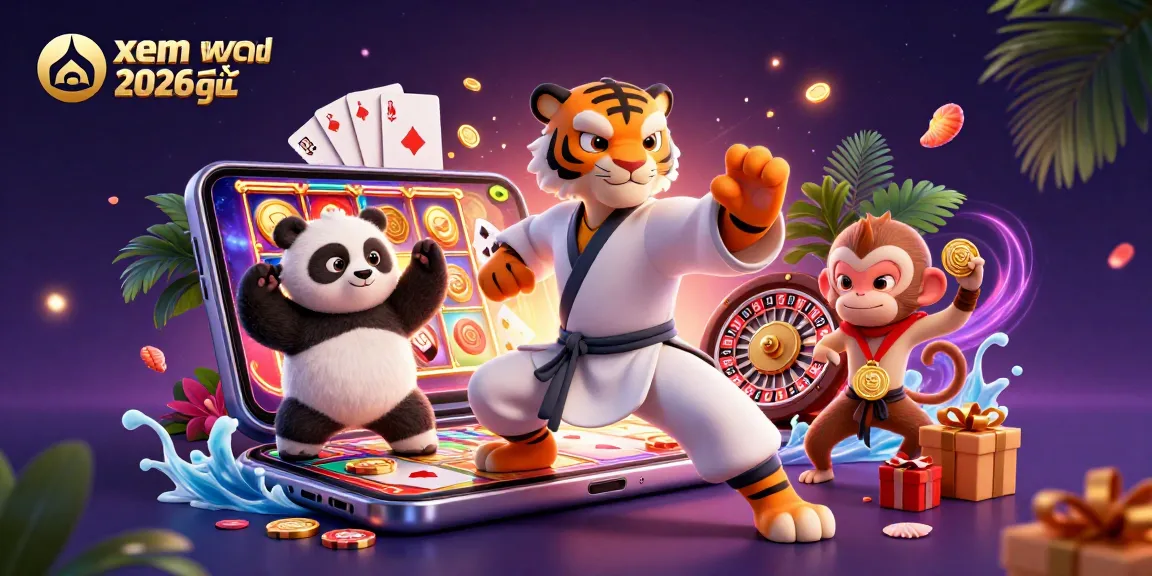 Xem world cup 2026 trực tiếp with a kung fu tiger master and a panda disciple surrounded by colorful casino elements.