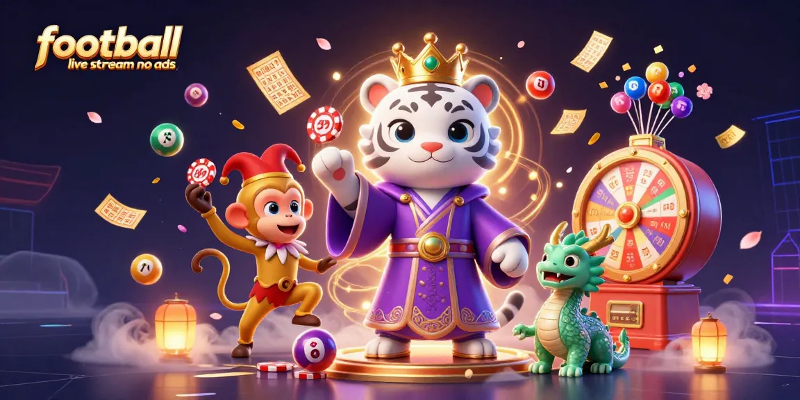 Experience football live stream no ads in this vibrant 3D illustration featuring a royal tiger, playful monkey, and a jade dragon.